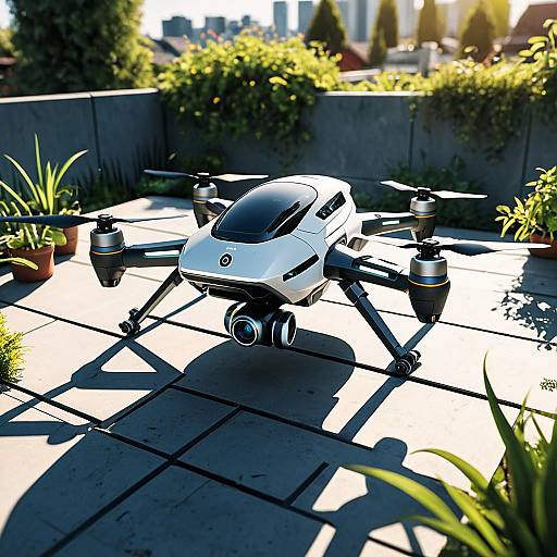 Futuristic Drone on Rooftop Garden