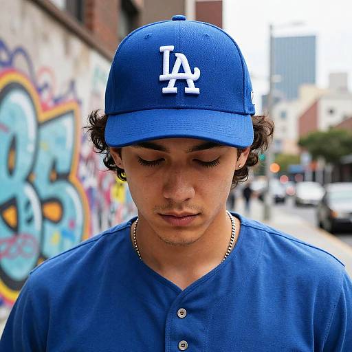 Stylish Young Man in Baby Blue Padres Hat