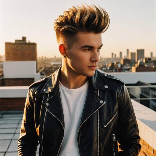 Stylish Male in Pompadour Fade at Sunset