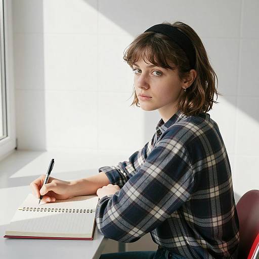 Young Woman Writing in Bright Room