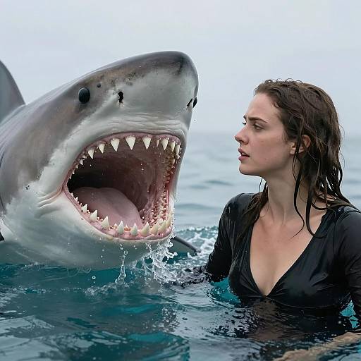 A Woman and a Shark Encounter