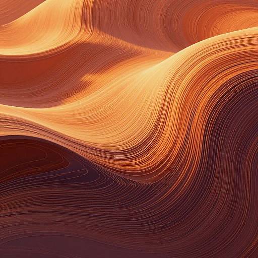 Digital abstract art featuring vibrant, flowing, orange and red waves with fine, interconnected lines creating a textured, wavy pattern.