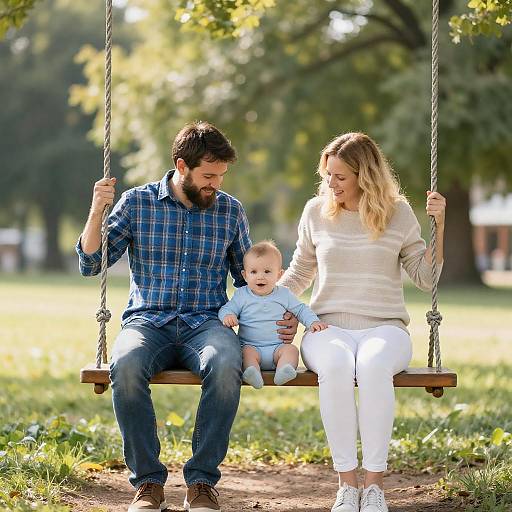 Family Bonding on a Wooden Swing