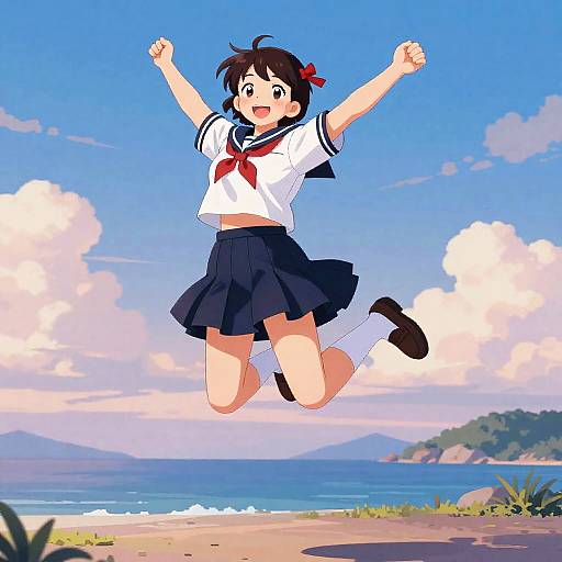 Joyful Sailor Uniform Seaside Pixel Art