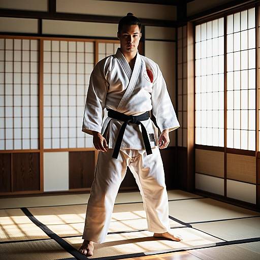 Male Martial Artist in Karate Gi in Traditional Dojo