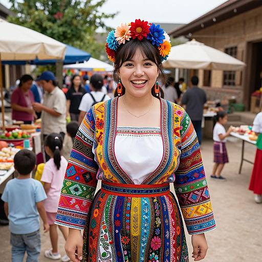 Joyful Woman in Vibrant Folk Costume