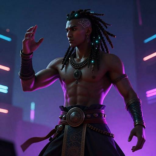 Neon City Shaman with Bioluminescent Dreadlocks