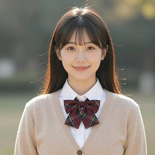 Smiling Asian Woman in Casual Outfit