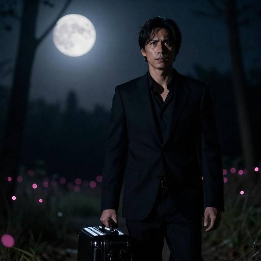 Mysterious Man in the Moonlit Forest