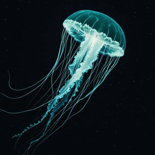 Glowing Jellyfish in Dark Ocean Glowing Jellyfish in Dark Ocean