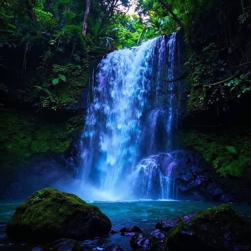 Mystical Glowing Waterfall in Forest