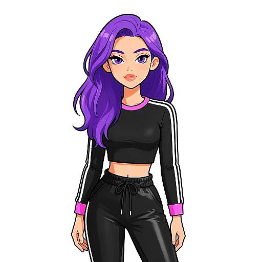Sporty Woman with Purple Hair in Streetwear