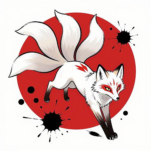 Majestic White Fox in Japanese Ink Style
