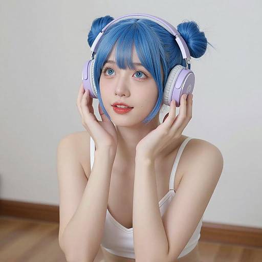 Young Woman with Blue Twin-Bun Hair