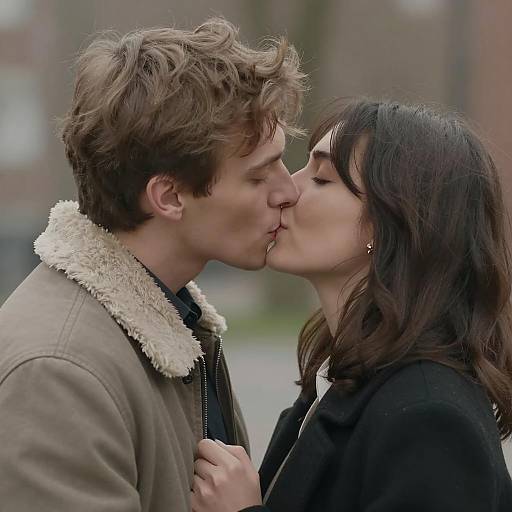 Couple Sharing a Tender Kiss Outdoors