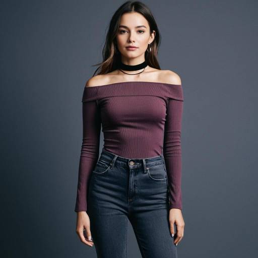 Woman in Mauve Off-Shoulder Top and Skinny Jeans