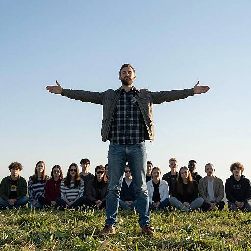 Silhouetted Man on Grassy Hilltop