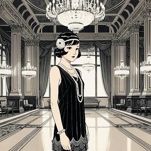 1920s Flapper Woman in Grand Ballroom