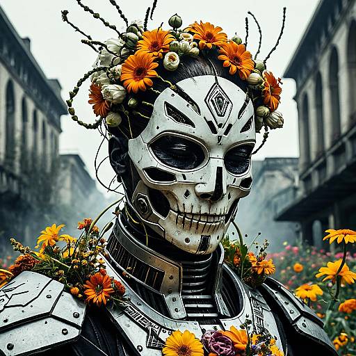 Cybernetic Floral Warrior with Mask