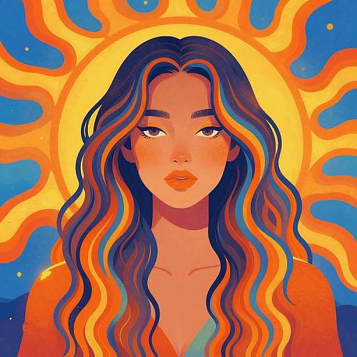 Psychedelic Portrait with Sunburst Background