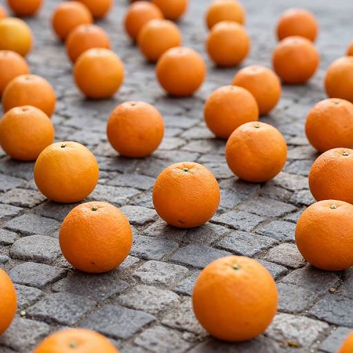 Vibrant Oranges Rolling on Cobblestones