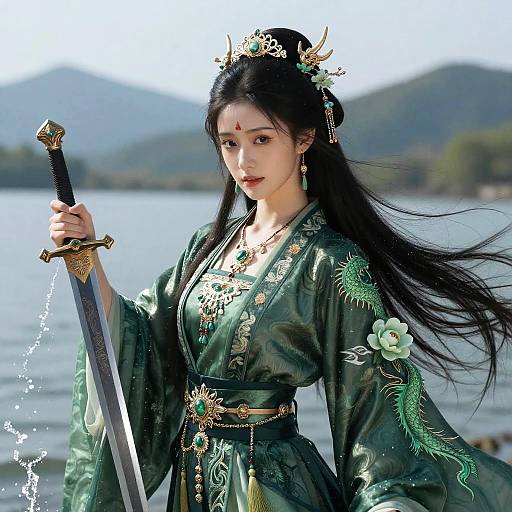 Realistic Dragon and Girl in Nature