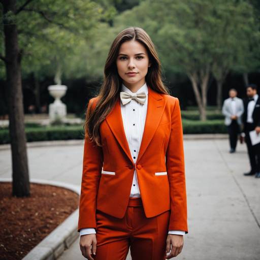 Woman in Orange Tuxedo Outdoors