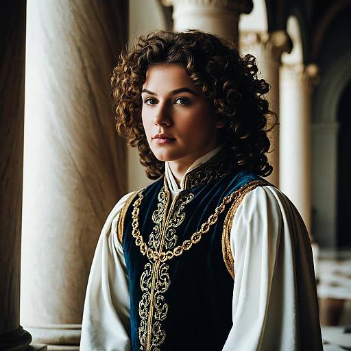 Man in Renaissance Outfit by Pillar