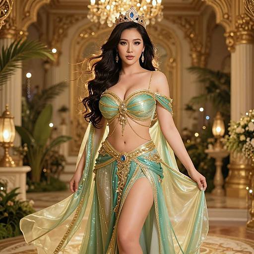 Elegant Asian Woman in Regal Gown