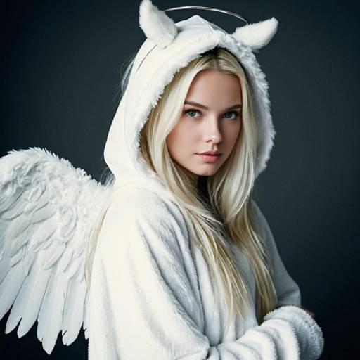 Elegant Angelic Girl in Fluffy Costume