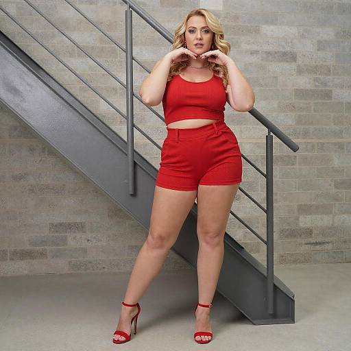 Confident Blonde Woman by Staircase