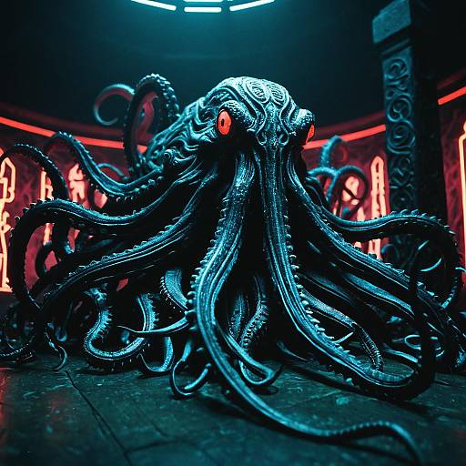 Eldritch Octopus Beast with Glowing Eyes