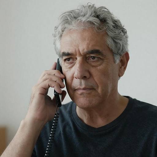 Portrait of Older Man with Corded Phone