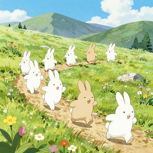 Whimsical Mountain Rabbits Race