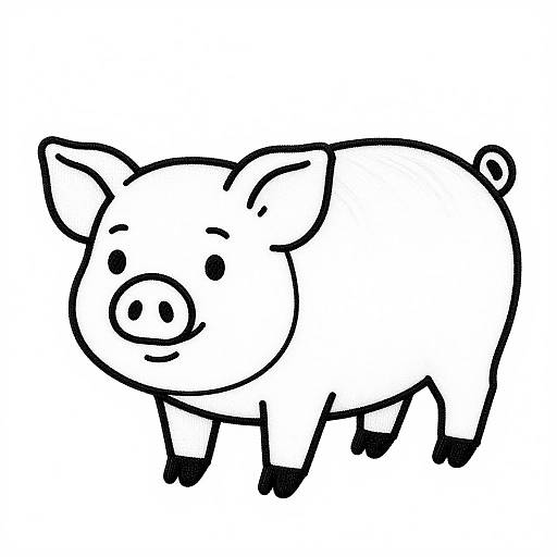 Cute Farm Pig Embroidery Drawing