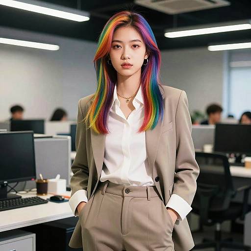 Fashion-Forward Journalist with Rainbow Hair