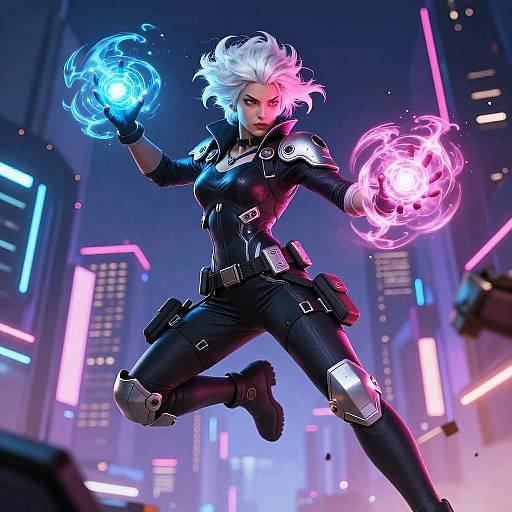Fierce Futuristic Woman with Energy Orbs