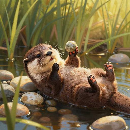Playful Otter by Sunlit Riverbank