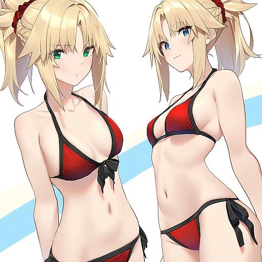 Illustration of Mordred (swimsuit rider) (fate), fate (series) in the style of Baffu