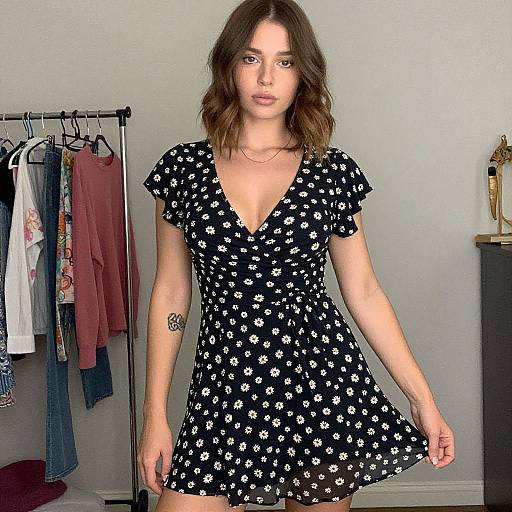 Bohemian Woman in Daisy Print Dress