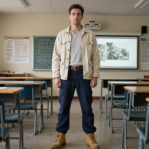 Thoughtful Man in Classroom Setting