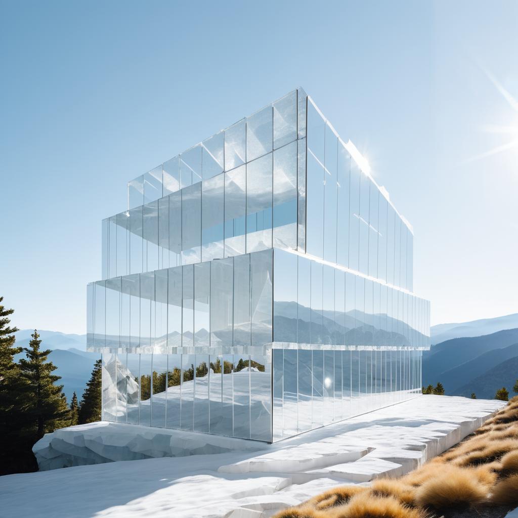 Modern Quartz-Shaped Glass Building in Nature