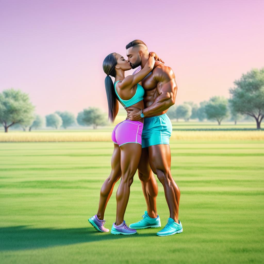 Romantic Athletic Embrace in Pastel Colors