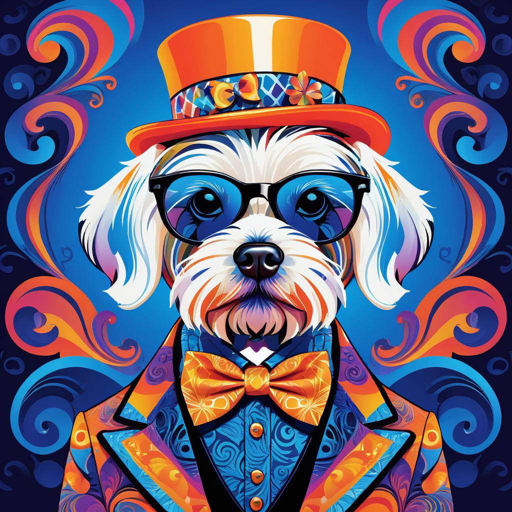 Psychedelic Maltese Dog in Vibrant Outfit