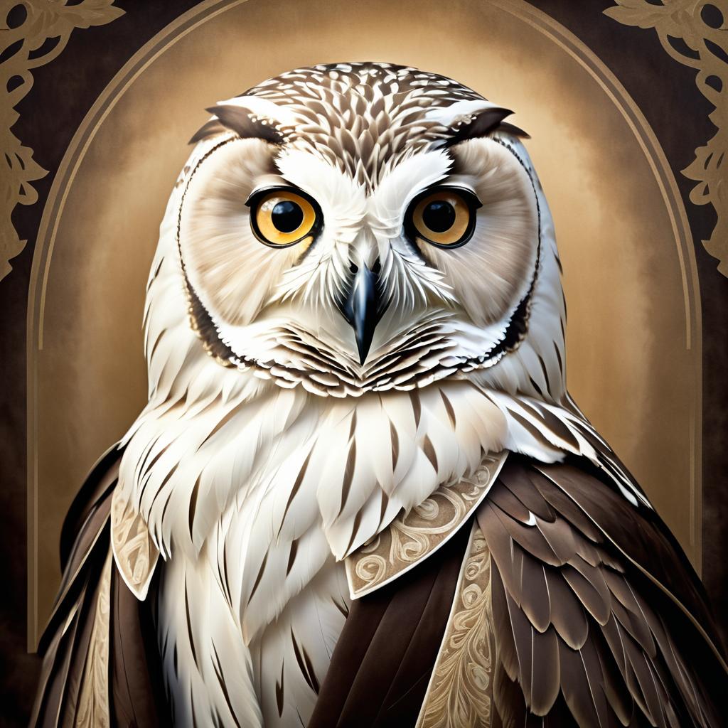 Elegant Snow Owl in Velvet Cloak Portrait