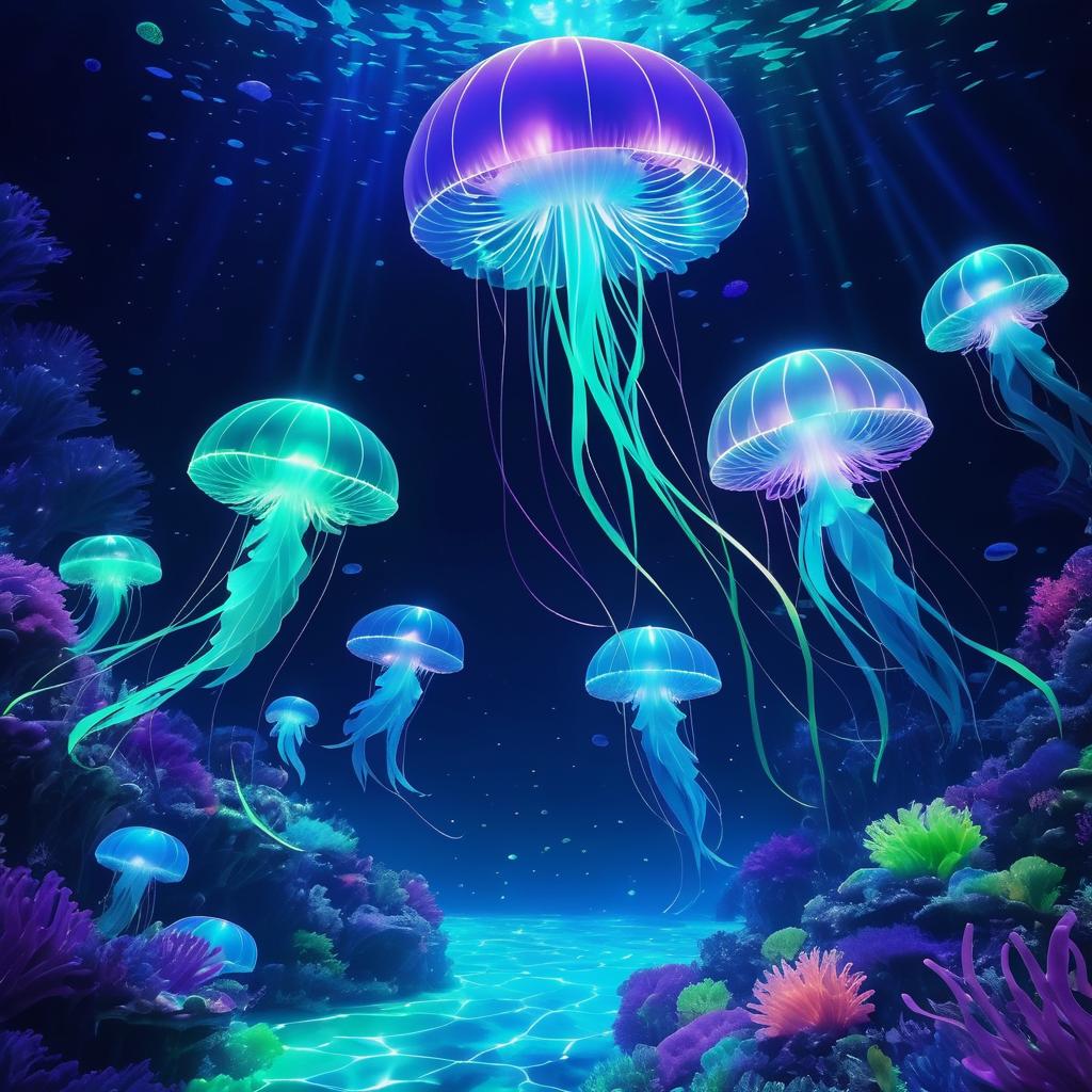 Bioluminescent Jellyfish Underwater Rave