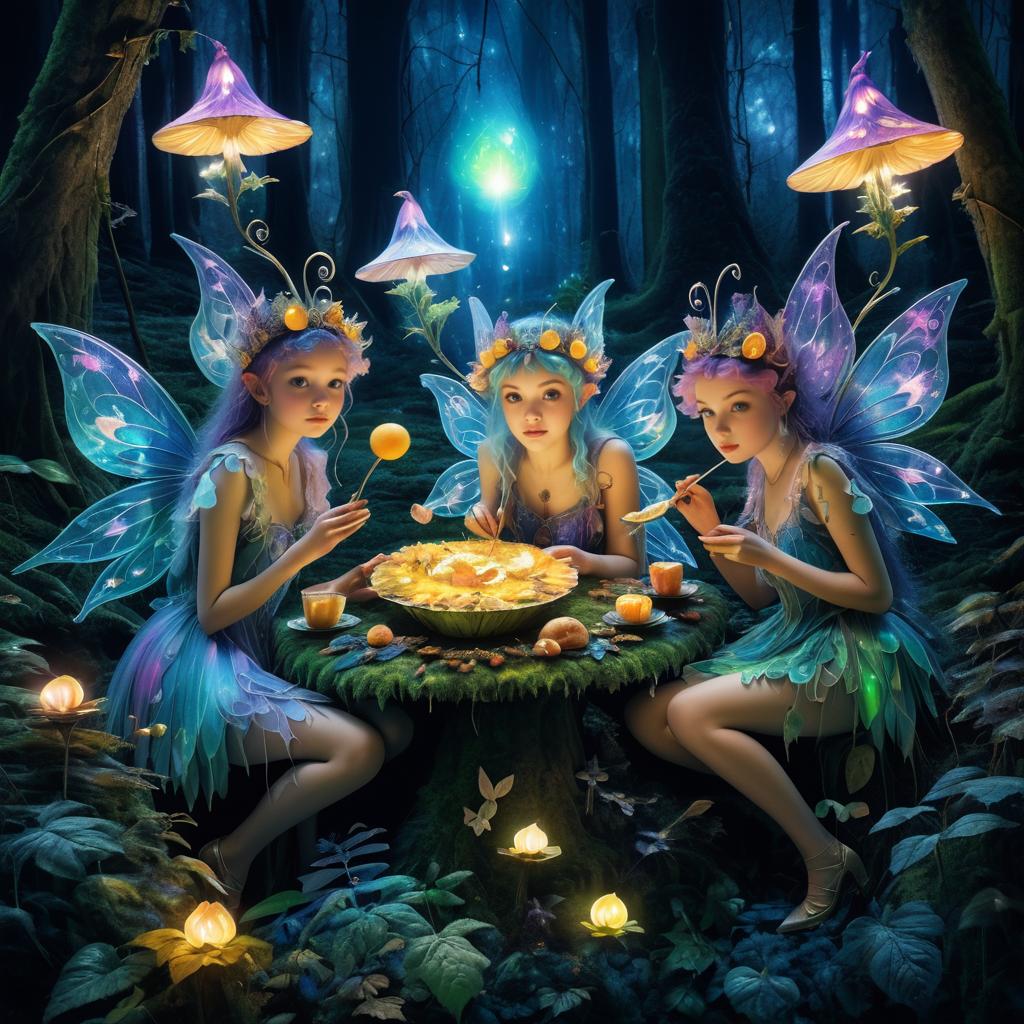 Whimsical Fairies Enjoying Nighttime Snacks