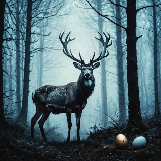 Ghostly Stag in Foggy Forest