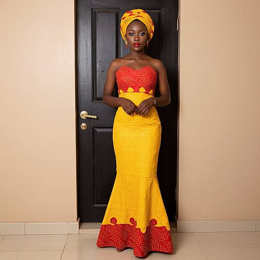 Woman in Yellow Red Kitenge Outfit
