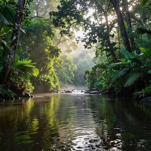 Serene Tropical Forest River Landscape